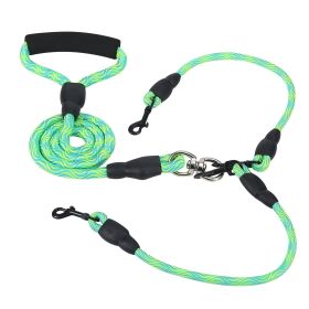 Double Dogs Leash No-Tangle Dogs Lead Reflective Dogs Walking Leash w/ Swivel Coupler Padded Handle (Color: Green)