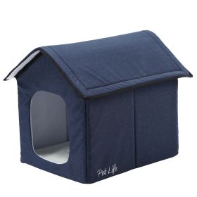 Pet Life "Hush Puppy" Electronic Heating and Cooling Smart Collapsible Pet House (Color: Navy)